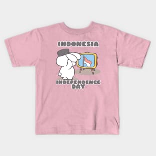 Cute Bunny Celebrating Indonesia's Independence Day Kids T-Shirt